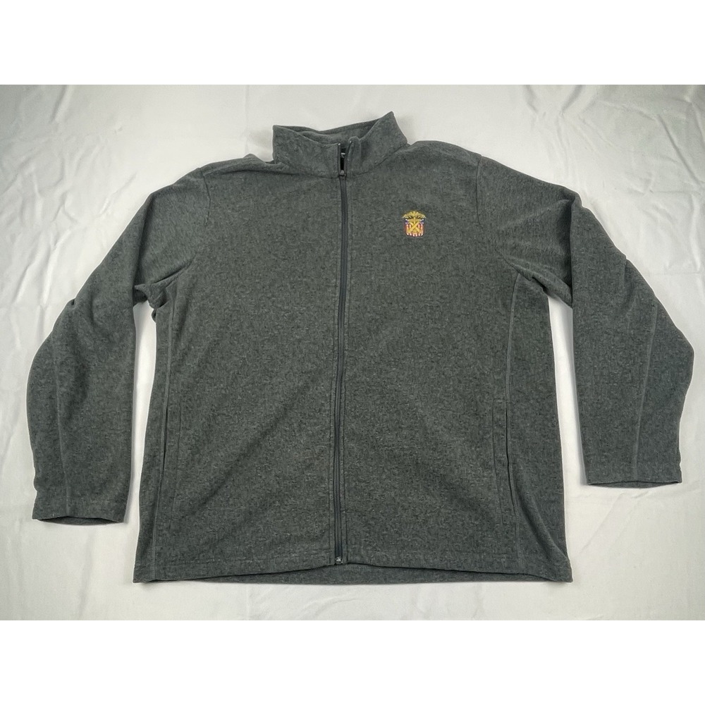 Lands' End Mens XL Gray Full Zip Fleece Jacket Embroidered Crest Logo 513472